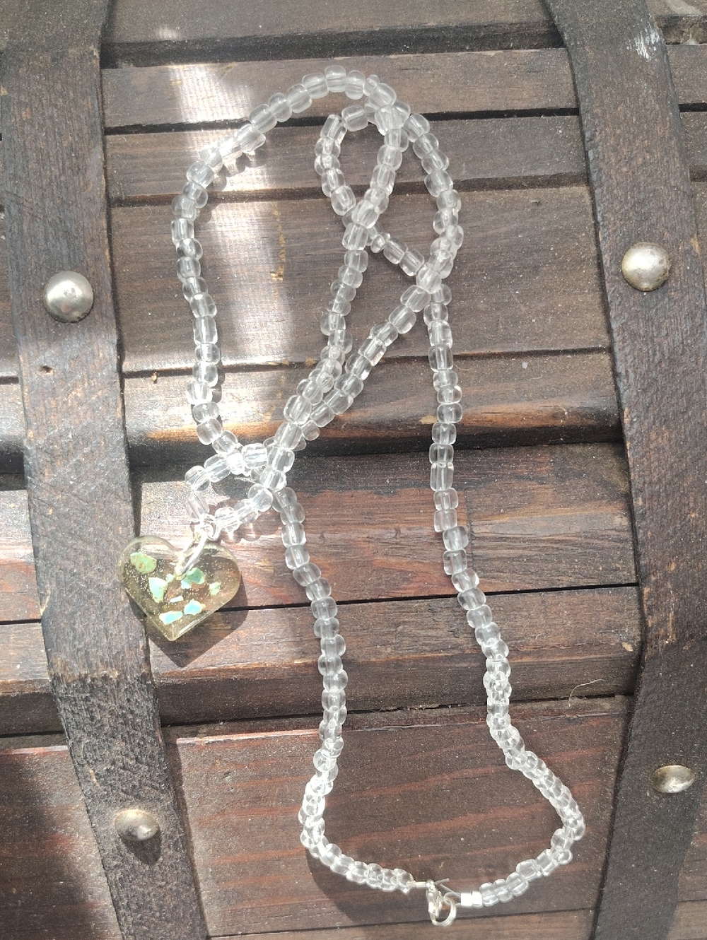Clear Beaded Necklace with Heart Pendant